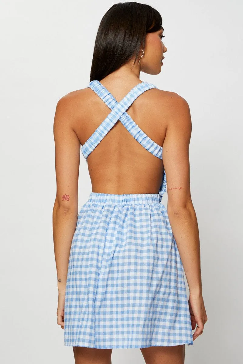Check Mini Dress Sleeveless Feminine short dress