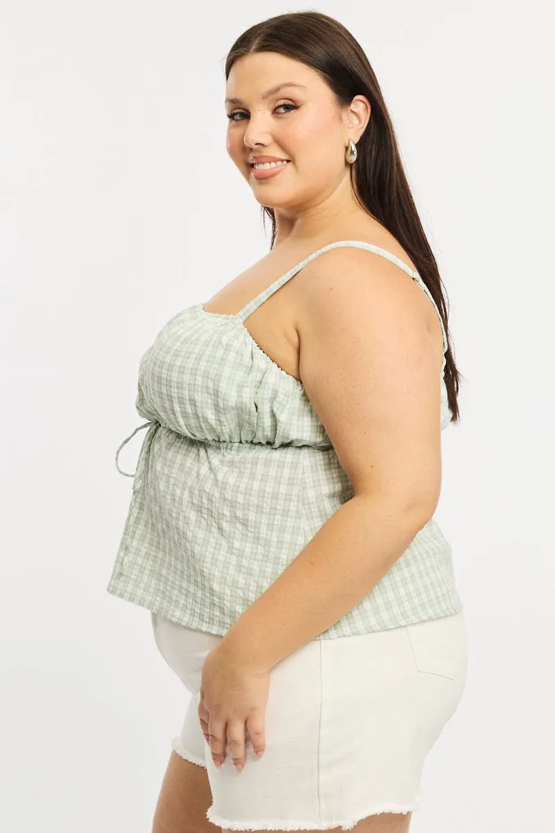 Green Check Babydoll Cami Top WrinkleFreeTexture