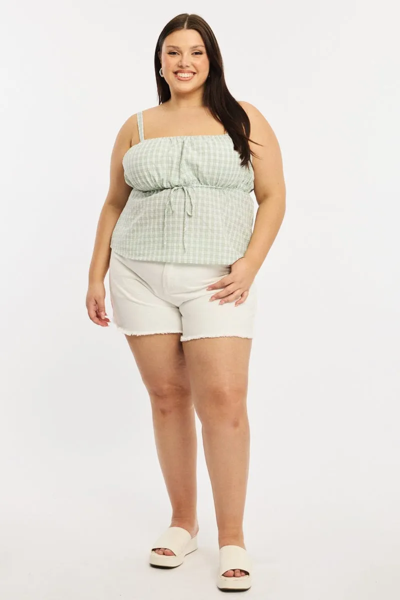 Green Check Babydoll Cami Top Simple Wear