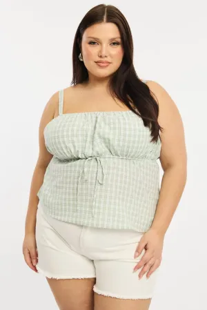 Baby Soft Green Check Babydoll Cami Top