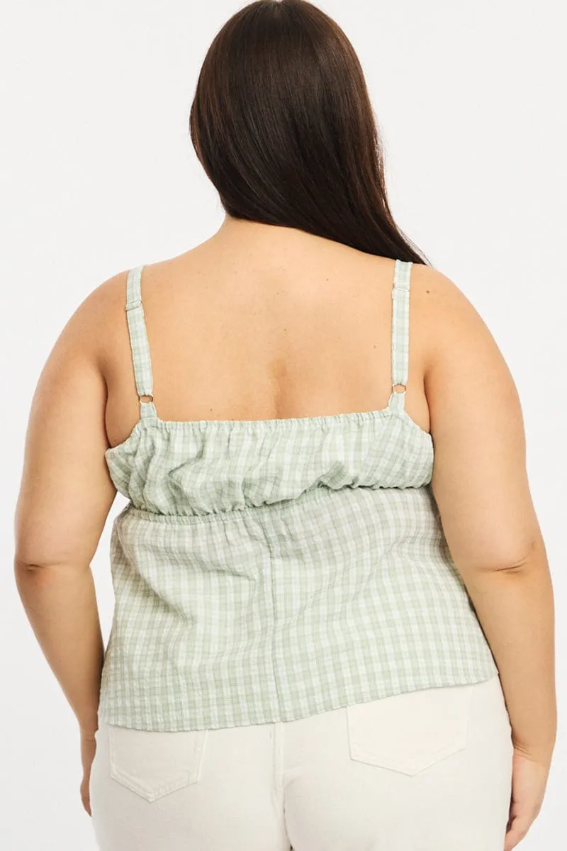 Green Check Babydoll Cami Top Elegant Wear Soft Tunic