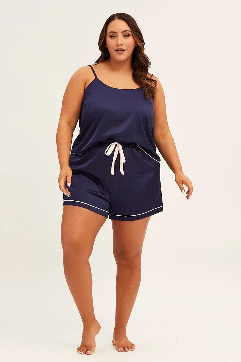 Blue Pyjamas Cami Satin Pj Set Premium Apparel