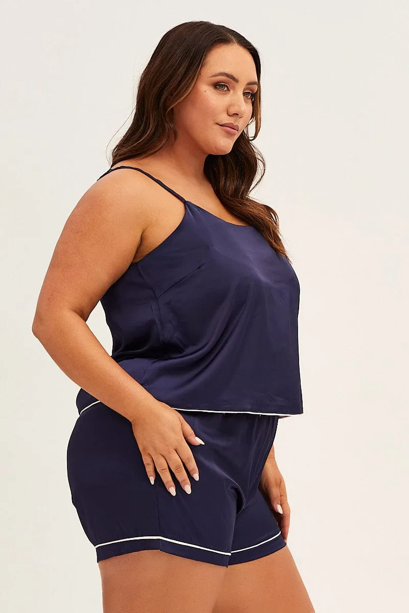 Functional Jacket Blue Pyjamas Cami Satin Pj Set