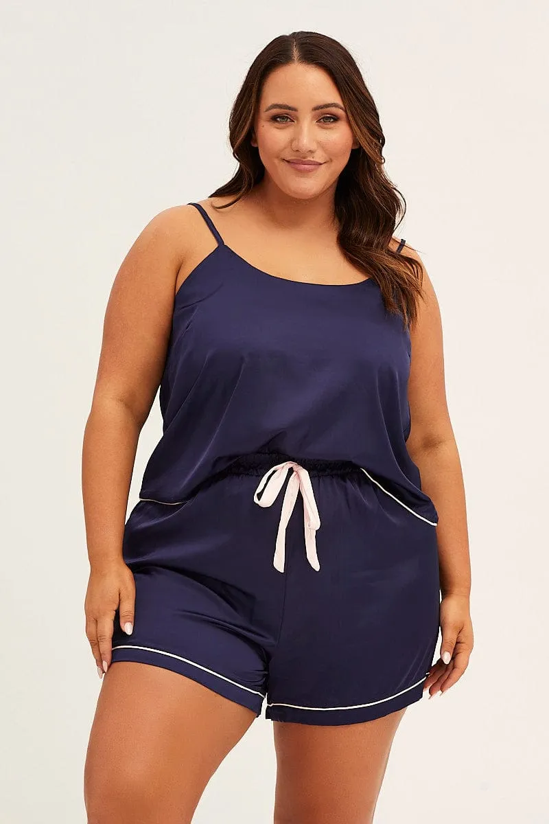Blue Pyjamas Cami Satin Pj Set Versatile Design