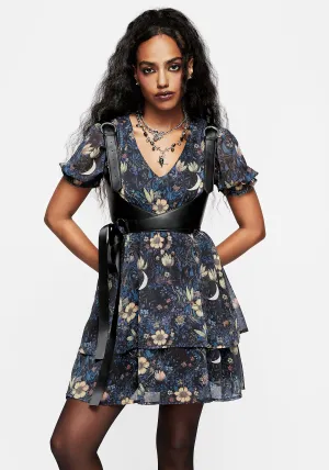 Primrose Floral Chiffon Puff Sleeve Layered Mini Dress fun mini