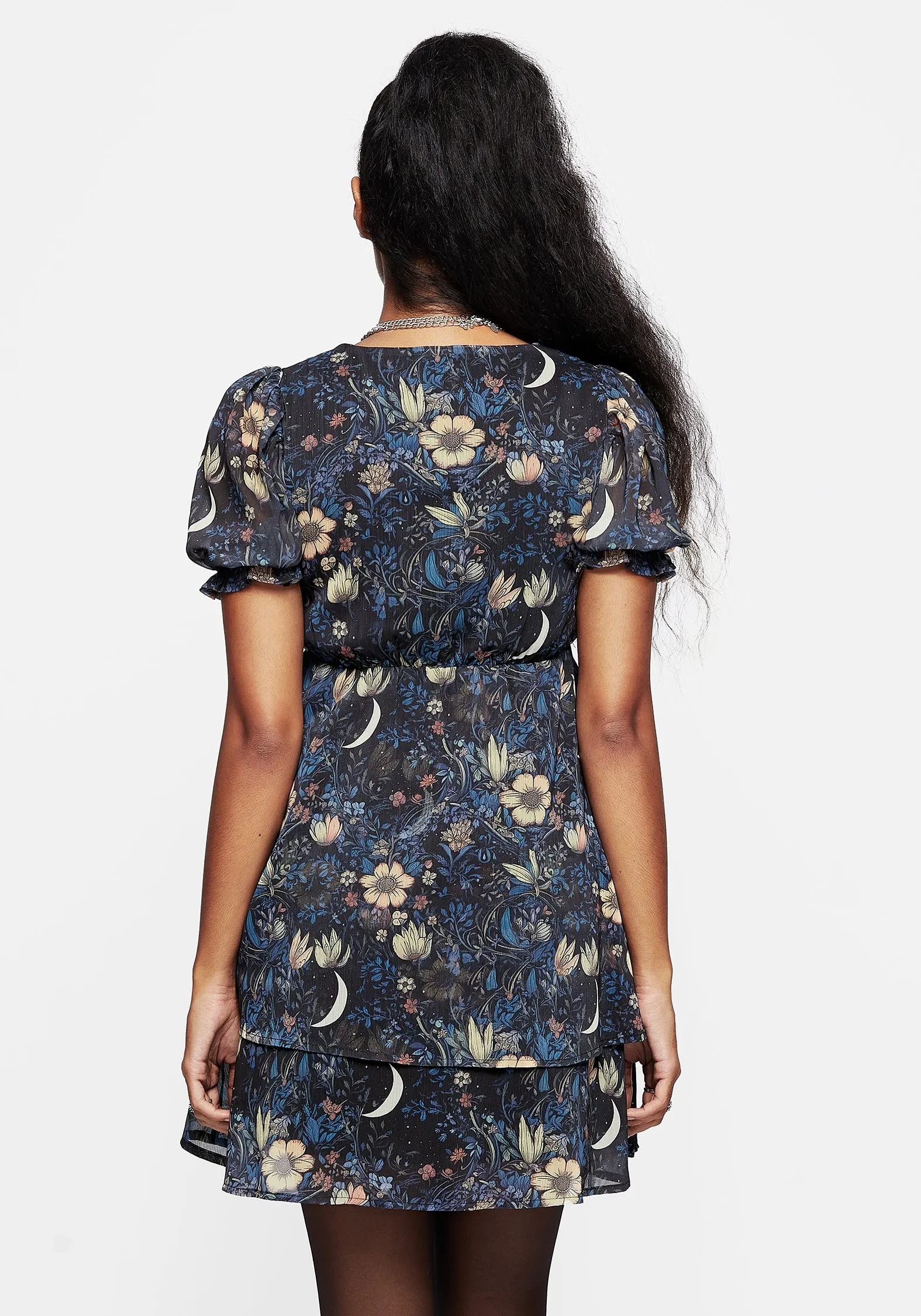 Primrose Floral Chiffon Puff Sleeve Layered Mini Dress Vibrant Fashion