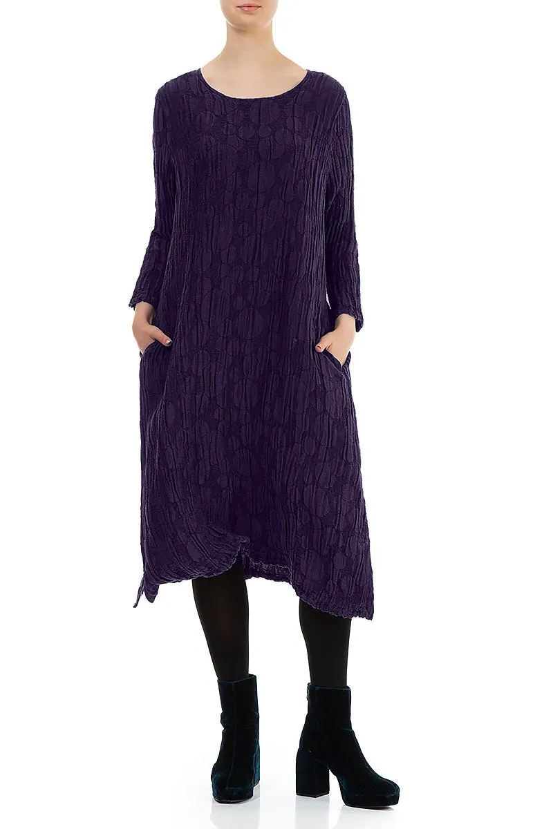 Tight Net Smile Glow Royal Purple Circle Silk Linen Shift Dress