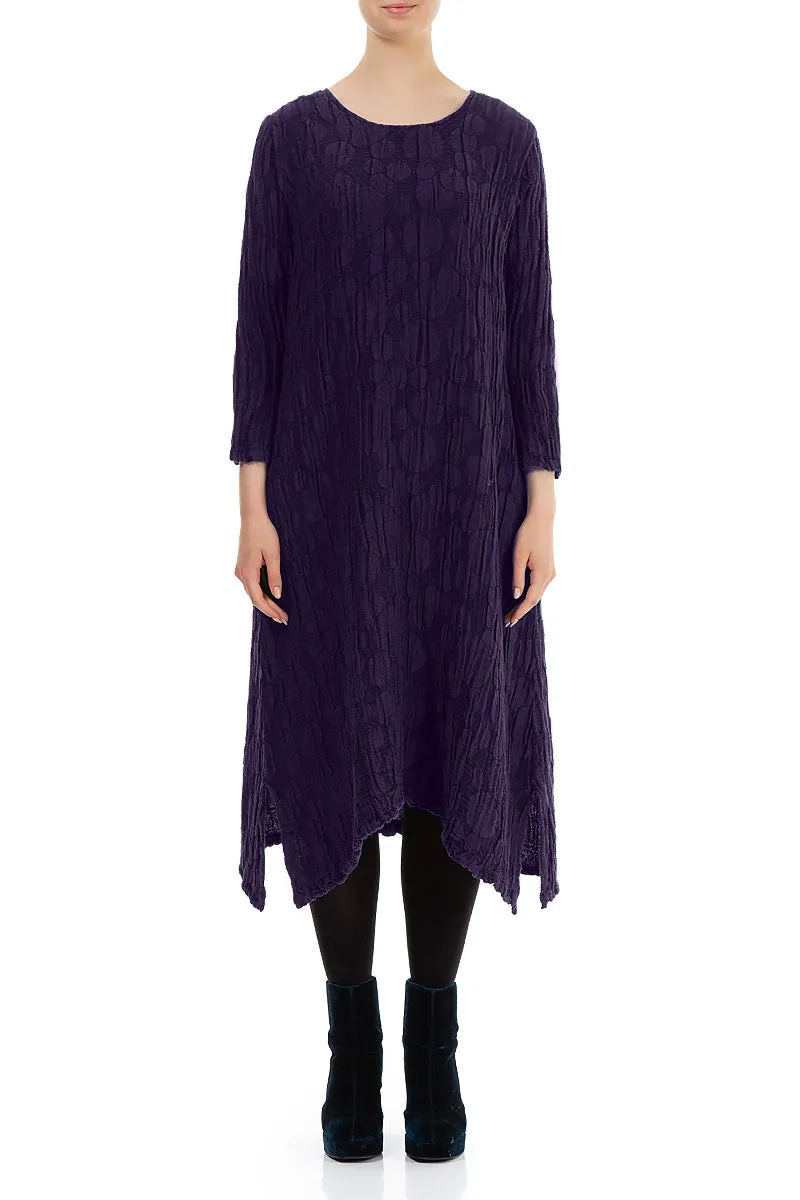 Simple Top Vacation Mood Royal Purple Circle Silk Linen Shift Dress