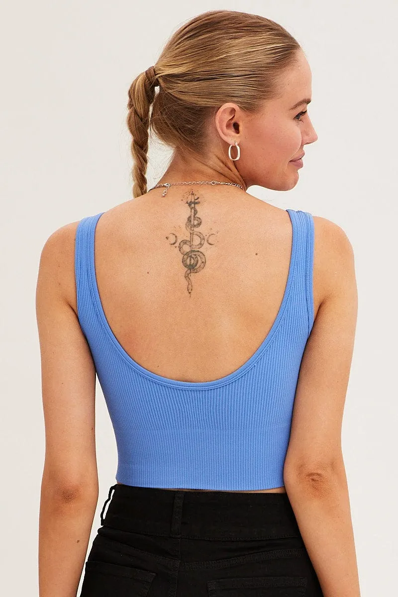 River Core NoRubEdging Blue Seamless Top Scoop Neck Crop