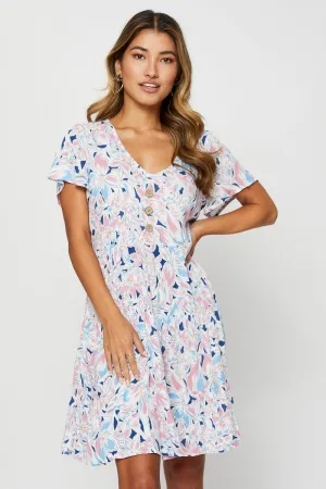 Print Mini Dress Short Sleeve Square Neck Day Off