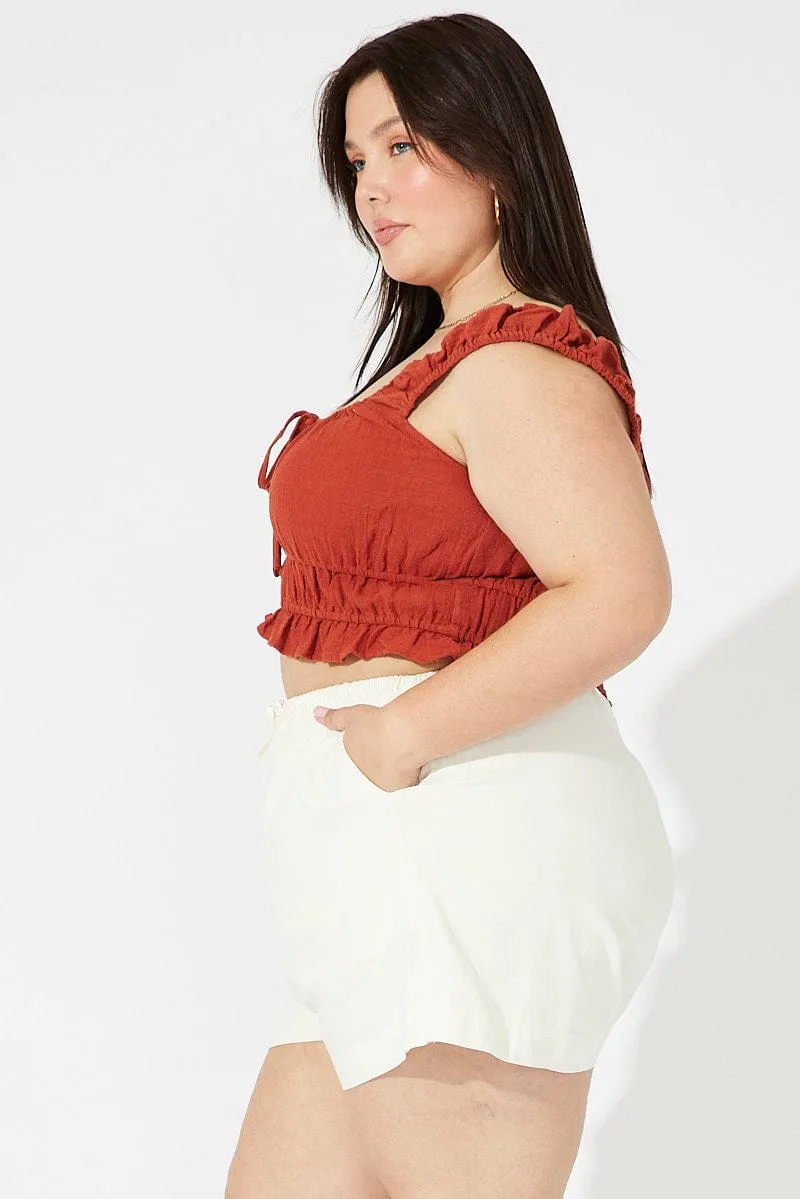 LightweightMaterial White Shorts Mid Rise Linen Blend