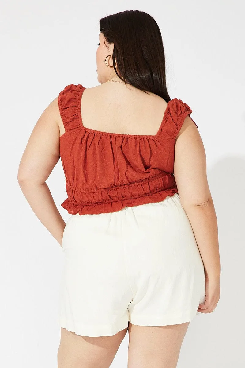 White Shorts Mid Rise Linen Blend StretchableFabric