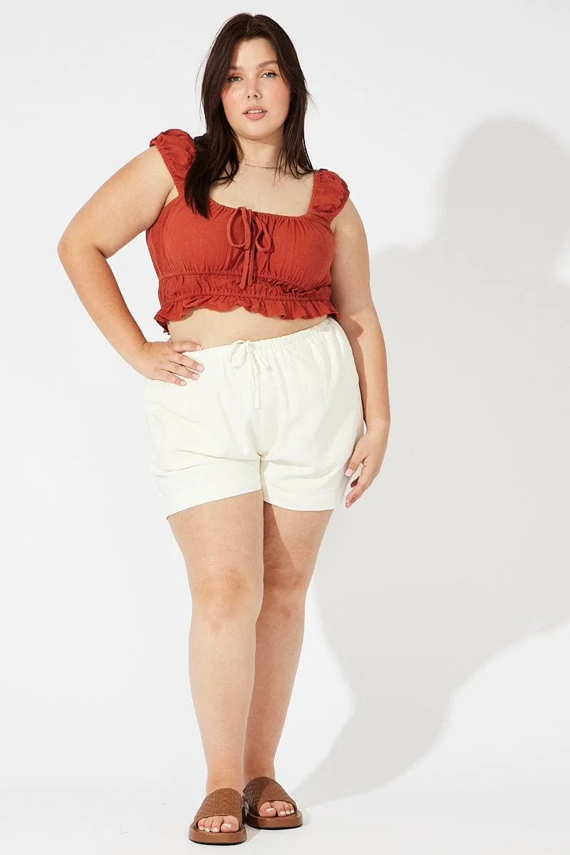 TaglessLabel Nature Base White Shorts Mid Rise Linen Blend