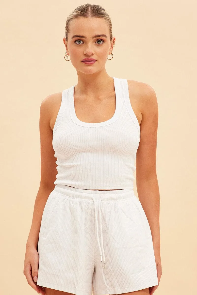Classic Glow White Prea Scoop Neck Crop Rib Sleeveless Tank