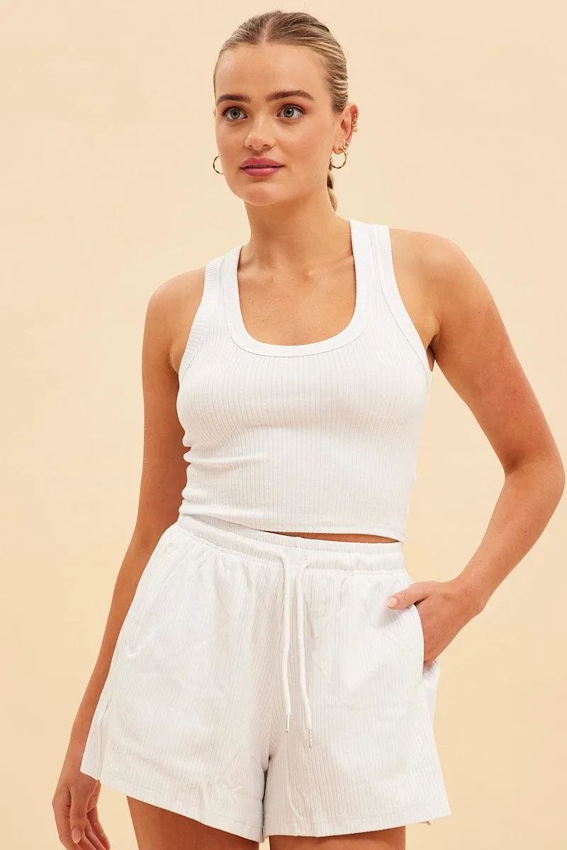 Water Soul MeshVentilation White Prea Scoop Neck Crop Rib Sleeveless Tank