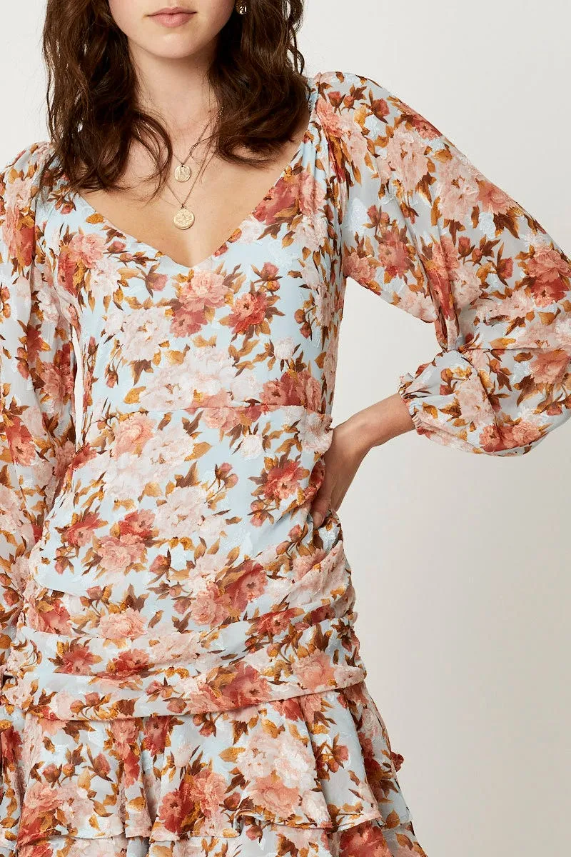 Print Long Sleeve Pleat Detail Skater Dress Japan Neat