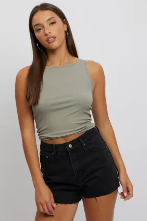 QuickPackable Design Party Ready Green Boat Neck Tank Top Rib