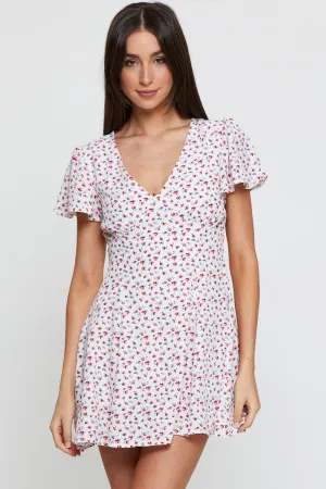 Print Fit And Flare Dress Short Sleeve V Neck Casual Day Mind Ease