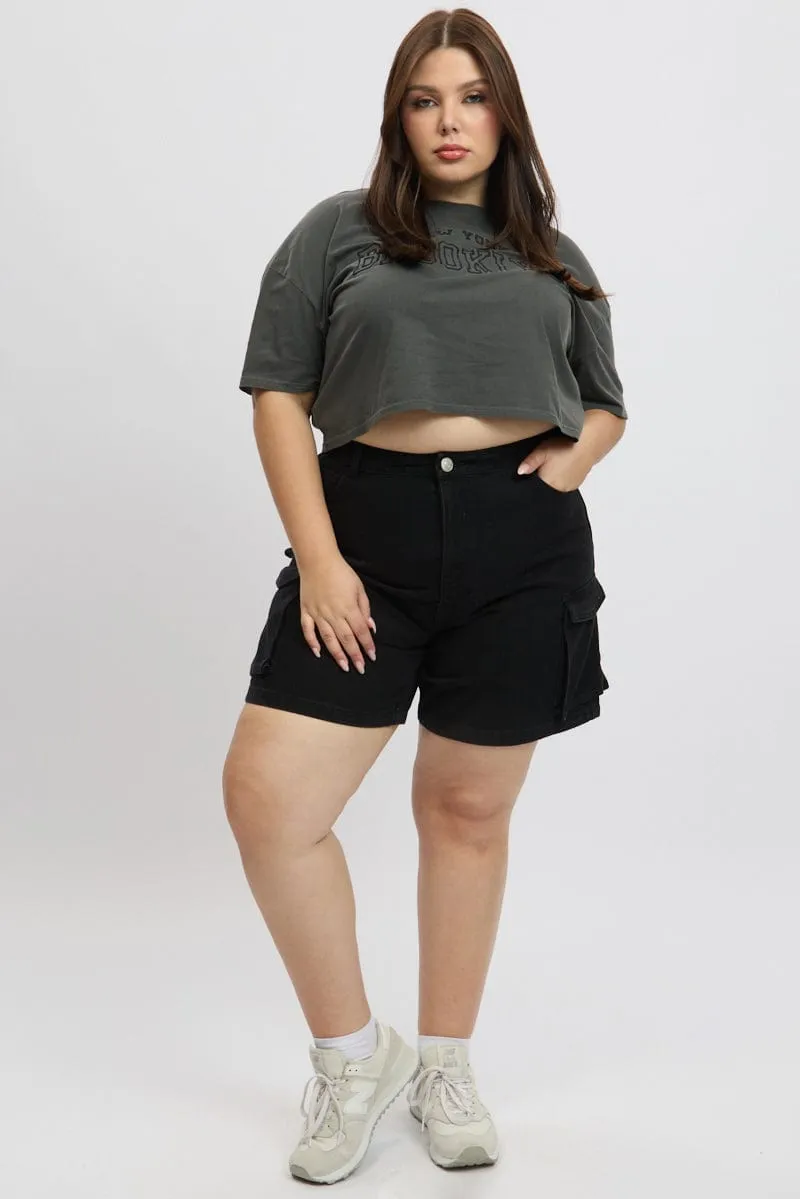 Grey Graphic T Shirt Short Sleeve Crew Neck Timeless Look Wear