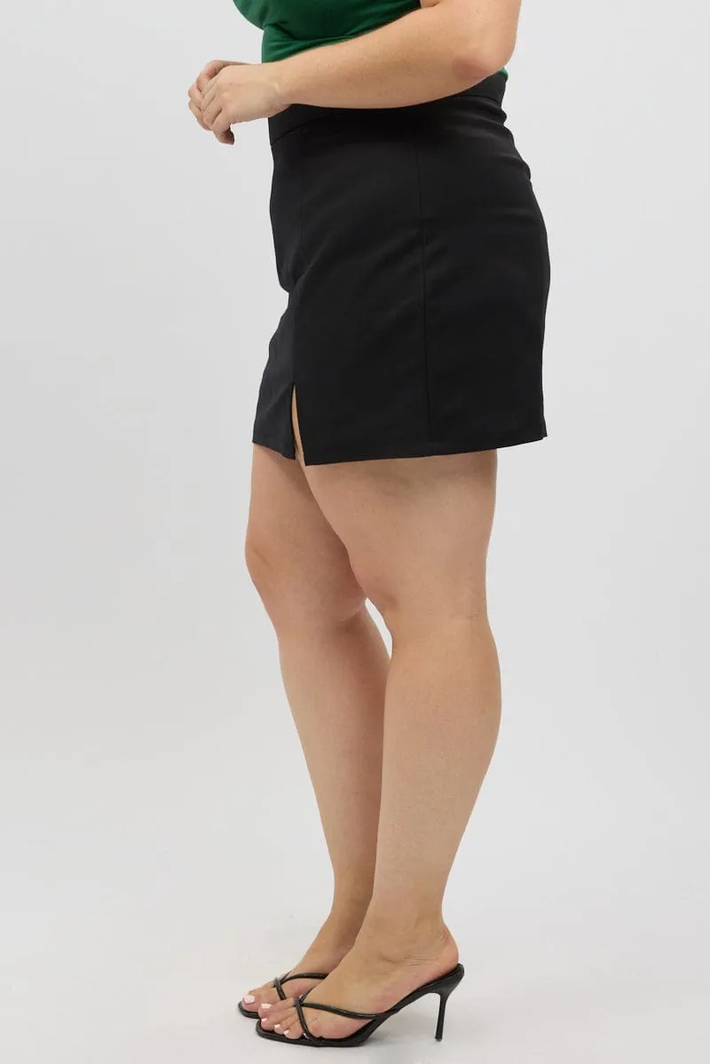 Black Mini Skirt Stitch Seam Detail Knitted Fabric