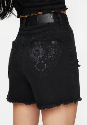Breathable Cut Planchette Embroidered Distressed Denim Shorts