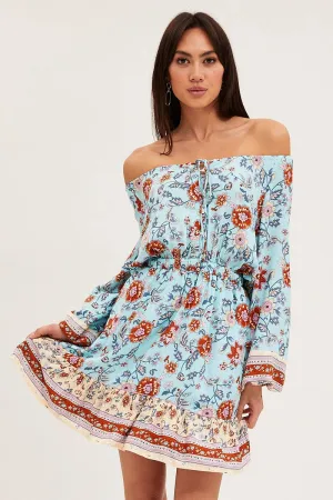 Myth Glow Boho Print Skater Dress Long Sleeve Mini