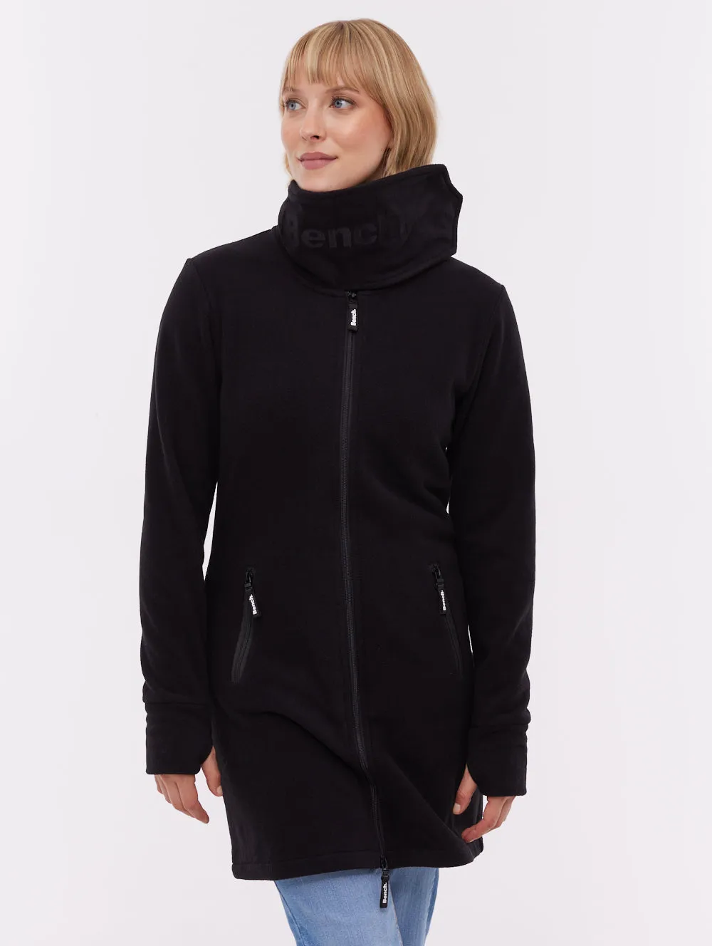 Recycle Glow Bridgit Maxi Wrap Neck Zip-Up - Black