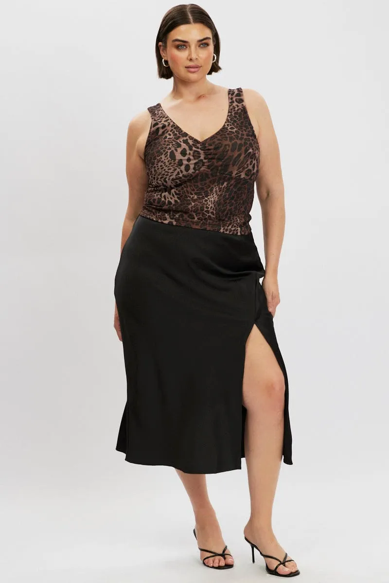 Brown Animal Print Tank Top front Ruched Movement Friendly QuickReleaseClosure