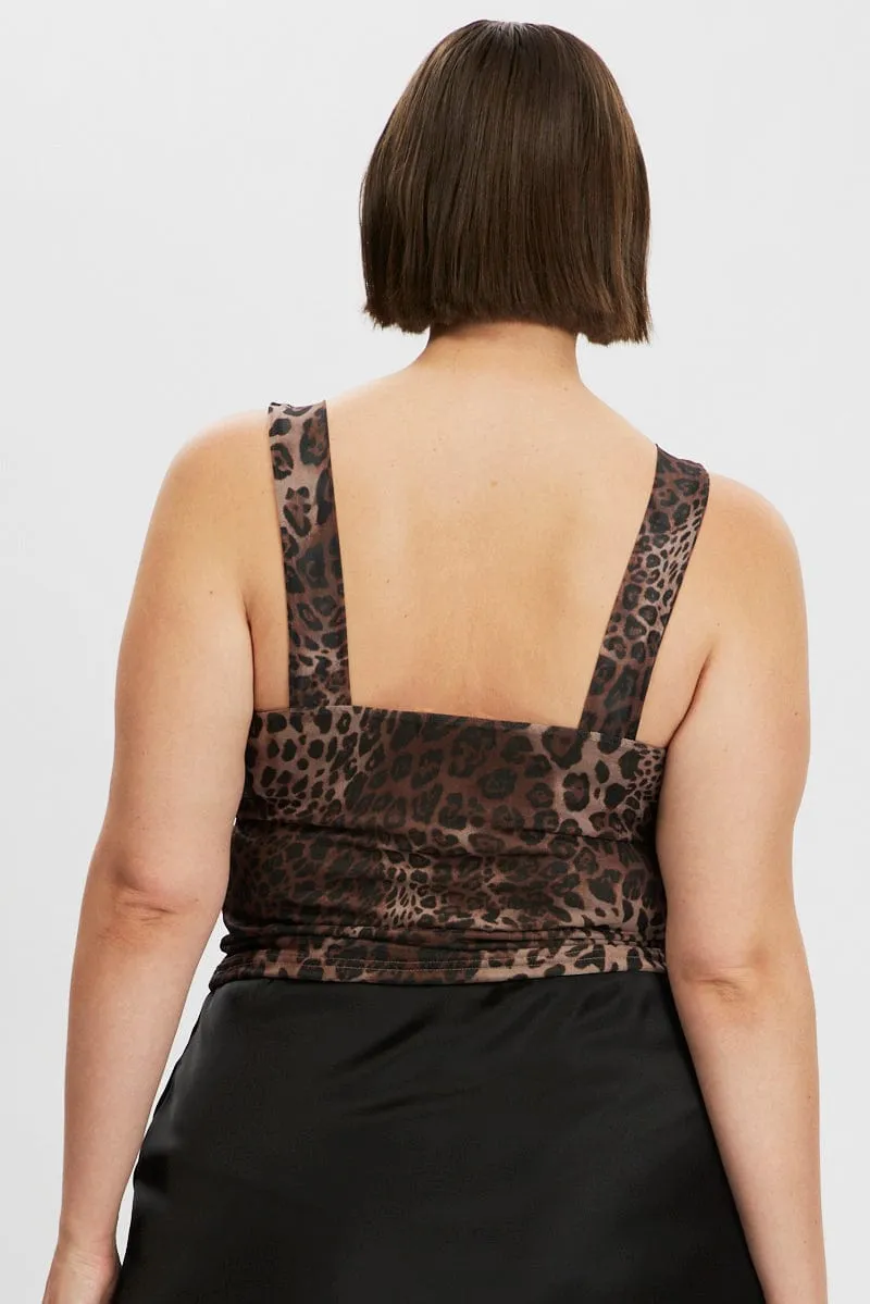 Match Fit Brown Animal Print Tank Top front Ruched