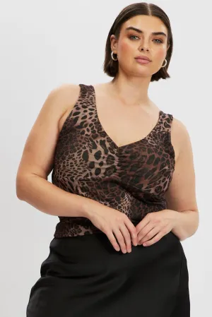 Move Fast Professional Wear Brown Animal Print Tank Top front Ruched