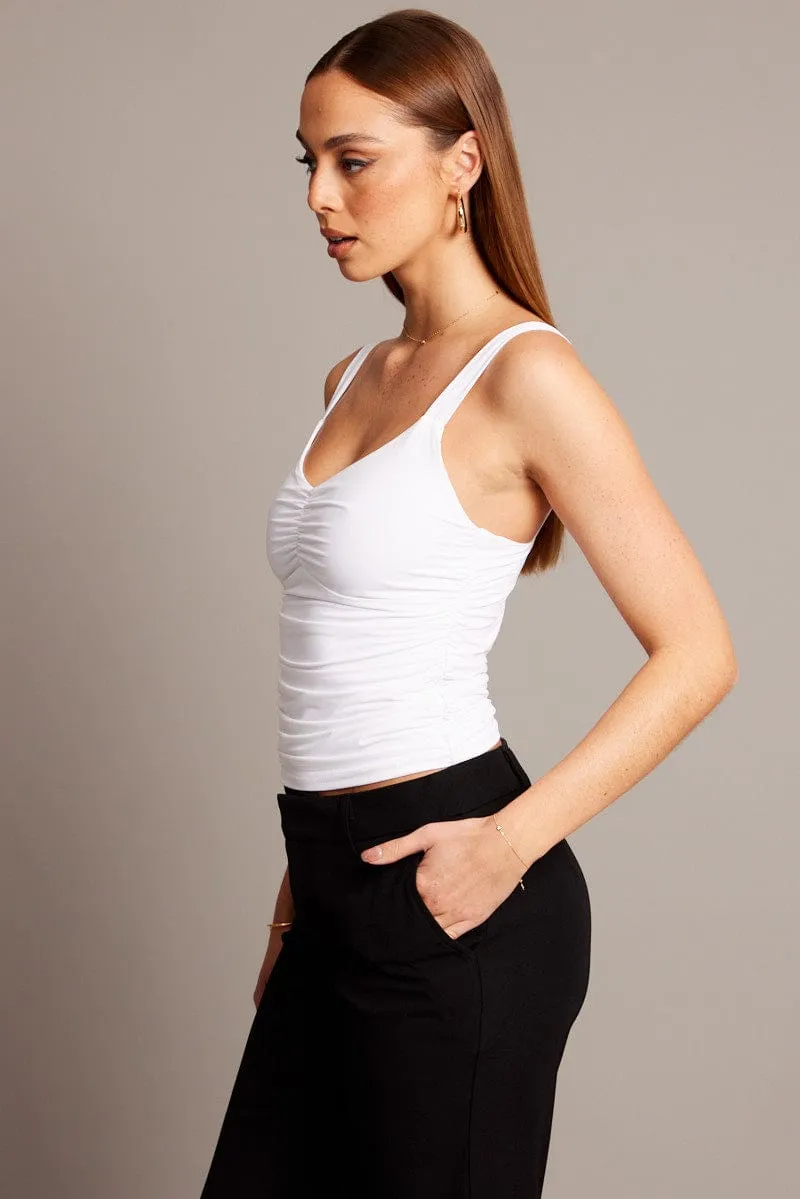 White Sleeveless Tank Square V-neck Cloud Core Warm Jacket