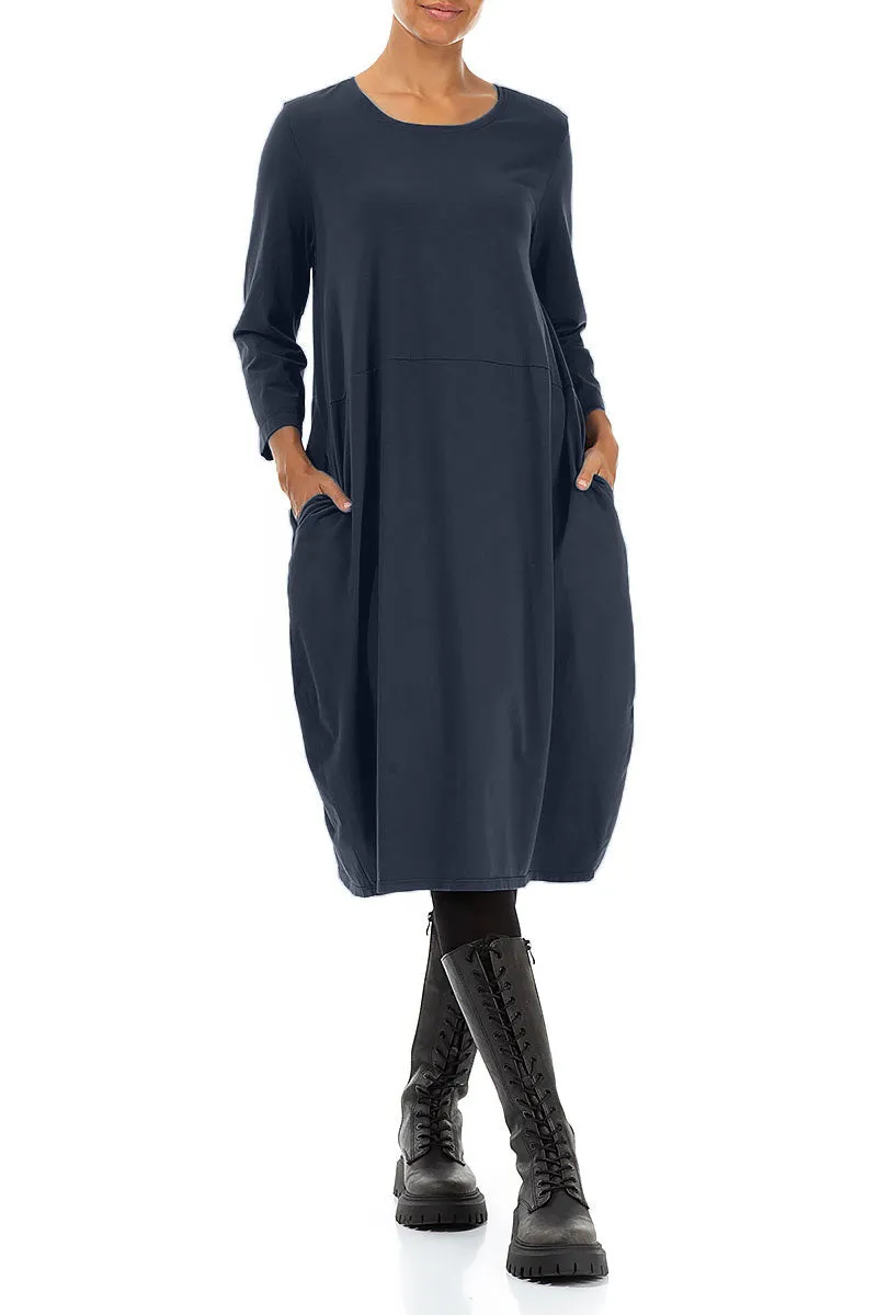 One-Piece Wear Balloon Slate Blue Cotton Dress