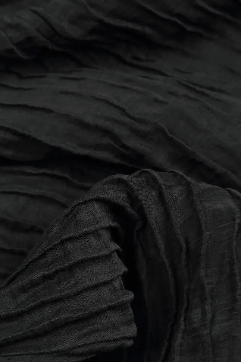 Flared Black Crinkled Silk Linen Dress FlexibleMaterial Stylish accessories