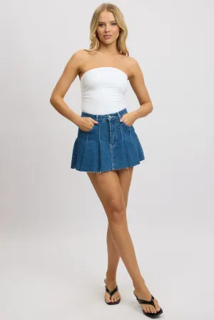 Minimalist Layering Minimal Design Denim Pleated Skirt High Rise Mini