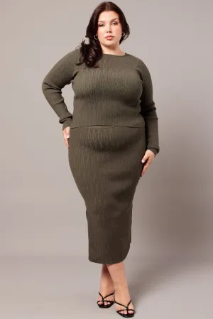 Date night Green Rib Knit Midaxi Bodycon Skirt