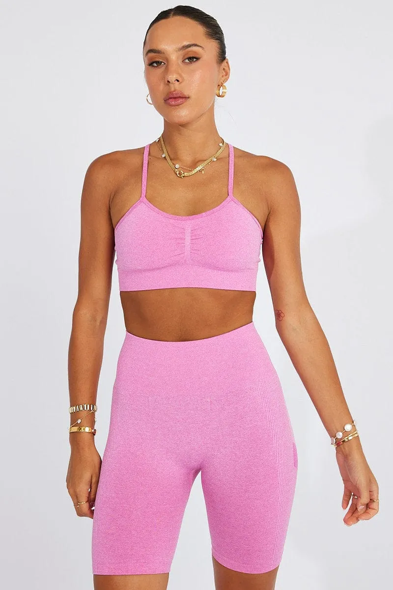 Open Heart SnagFree Surface Pink Seamless Top And Shorts Activewear Set