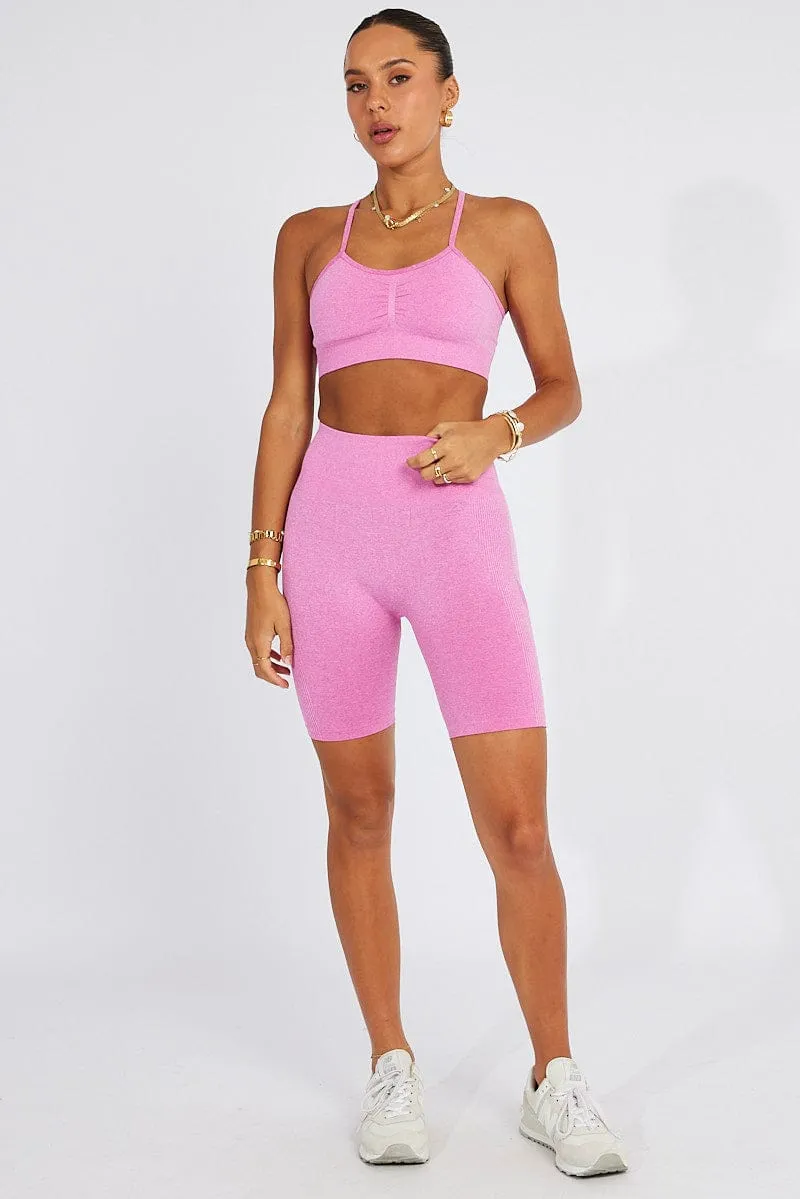 Pink Seamless Top And Shorts Activewear Set Comfortable Pants