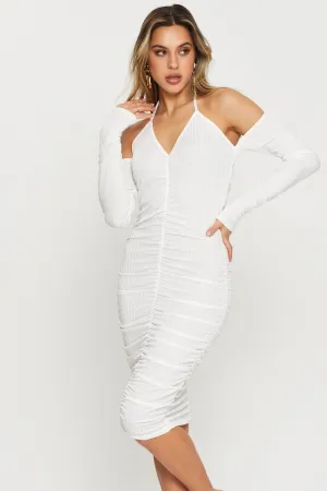 White Bodycon Dress Halter Neck ErgonomicCut Fashionable Skirt