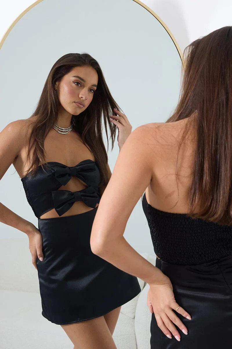 Black Fit And Flare Dress Ribbon Detail Design Soul