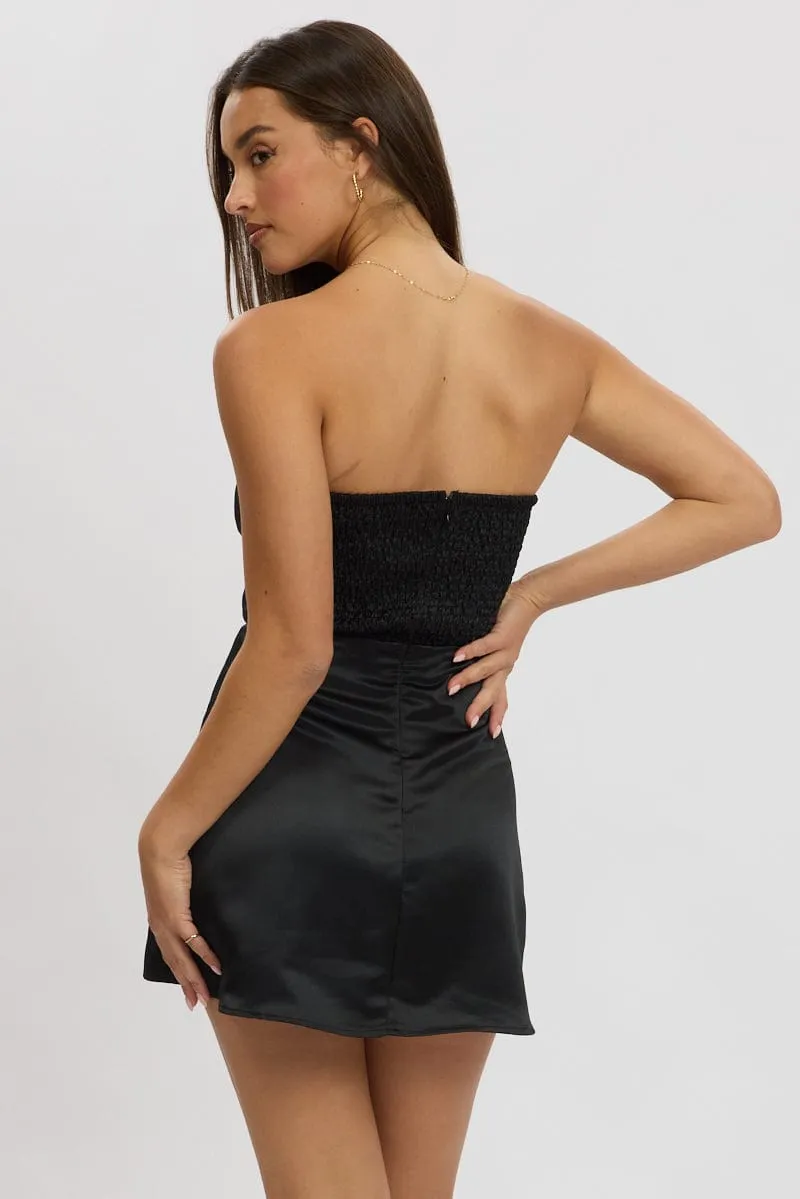 Net Fit Black Fit And Flare Dress Ribbon Detail
