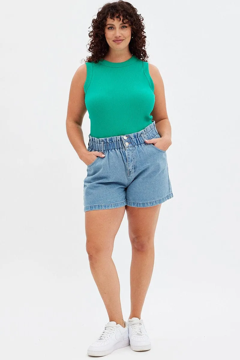 Casual Protection Green Tank Top Sleeveless Crew Neck