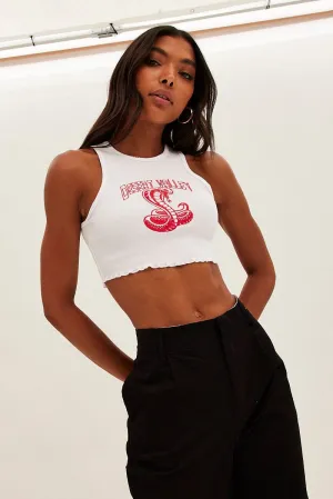 White Tank Round Neck Embroidery Lettuce Edge Cotton Rib Opaque Core Model Glow