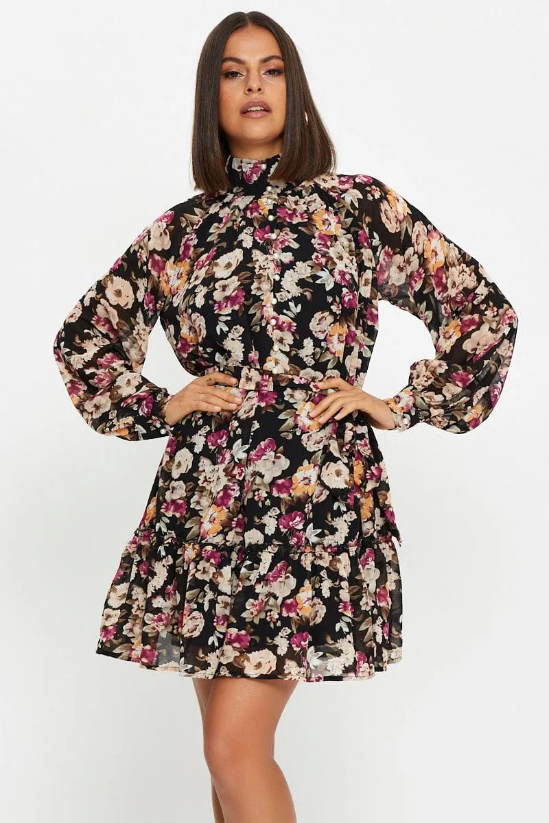 Relaxing Wear Country Core Print Mini Dress Long Sleeve