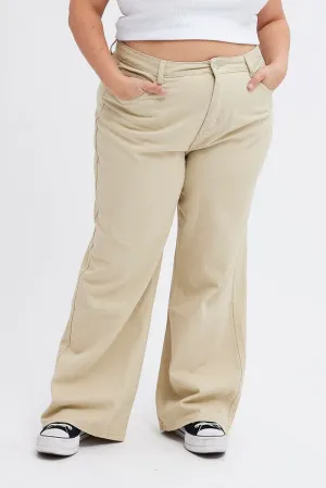 Beige Wide Leg Denim Jeans High Rise Loose Smooth Shopping Day