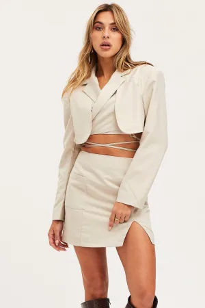 Easy Outfit Foil Print Beige Mini Skirt High Rise