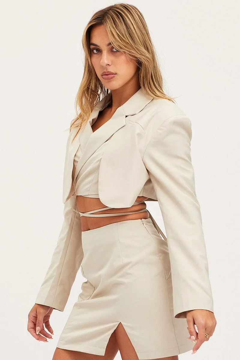 Beige Mini Skirt High Rise Soft Motion Non Irritating Texture