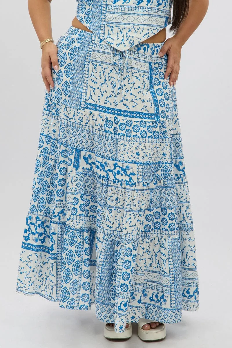 White Boho Elastic Waist Linen Blend Tiered Maxiskirt Fashion Detail Flexible Material