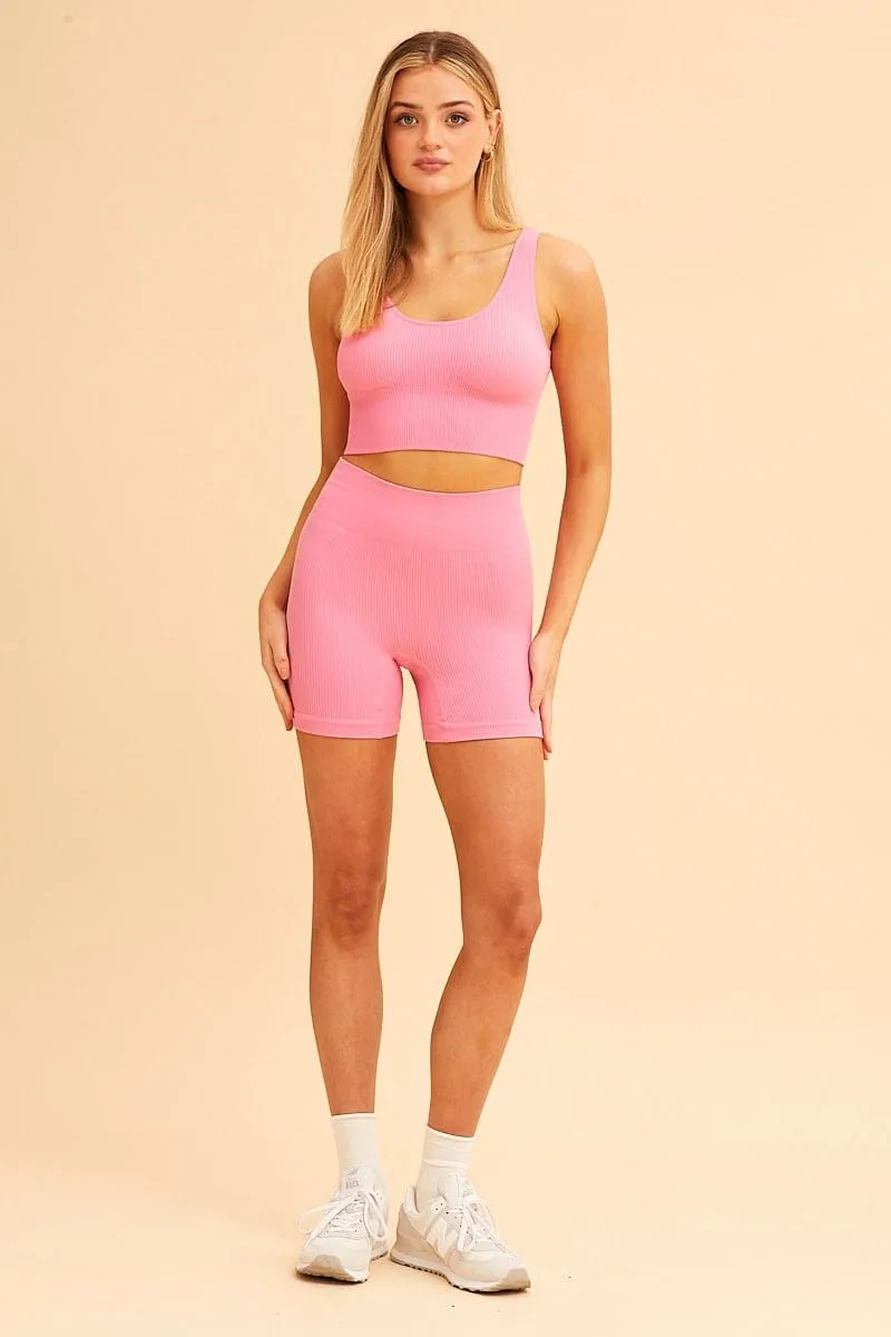 Aura Core MultiPurposePockets Pink Nico Seamless Crop Top