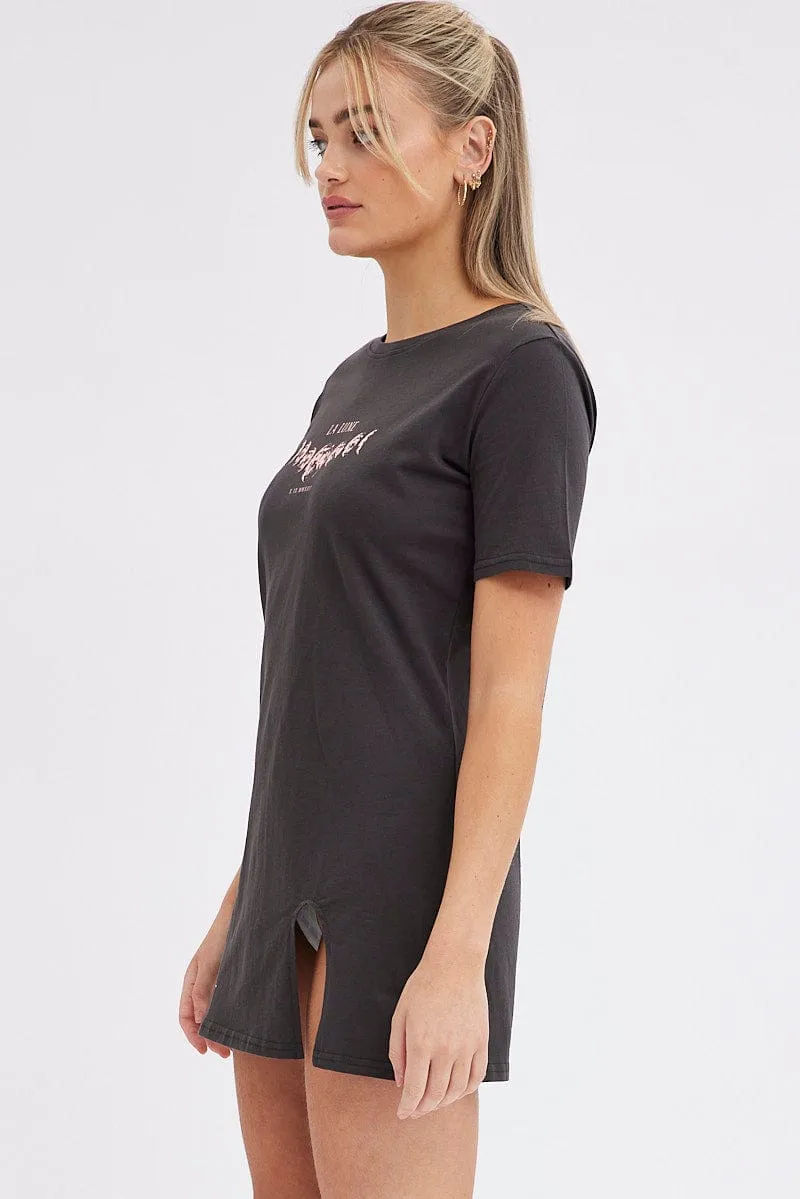 All Day Wear Grey Mini Dress Sleeveless Scoop Neck Eagle Jersey