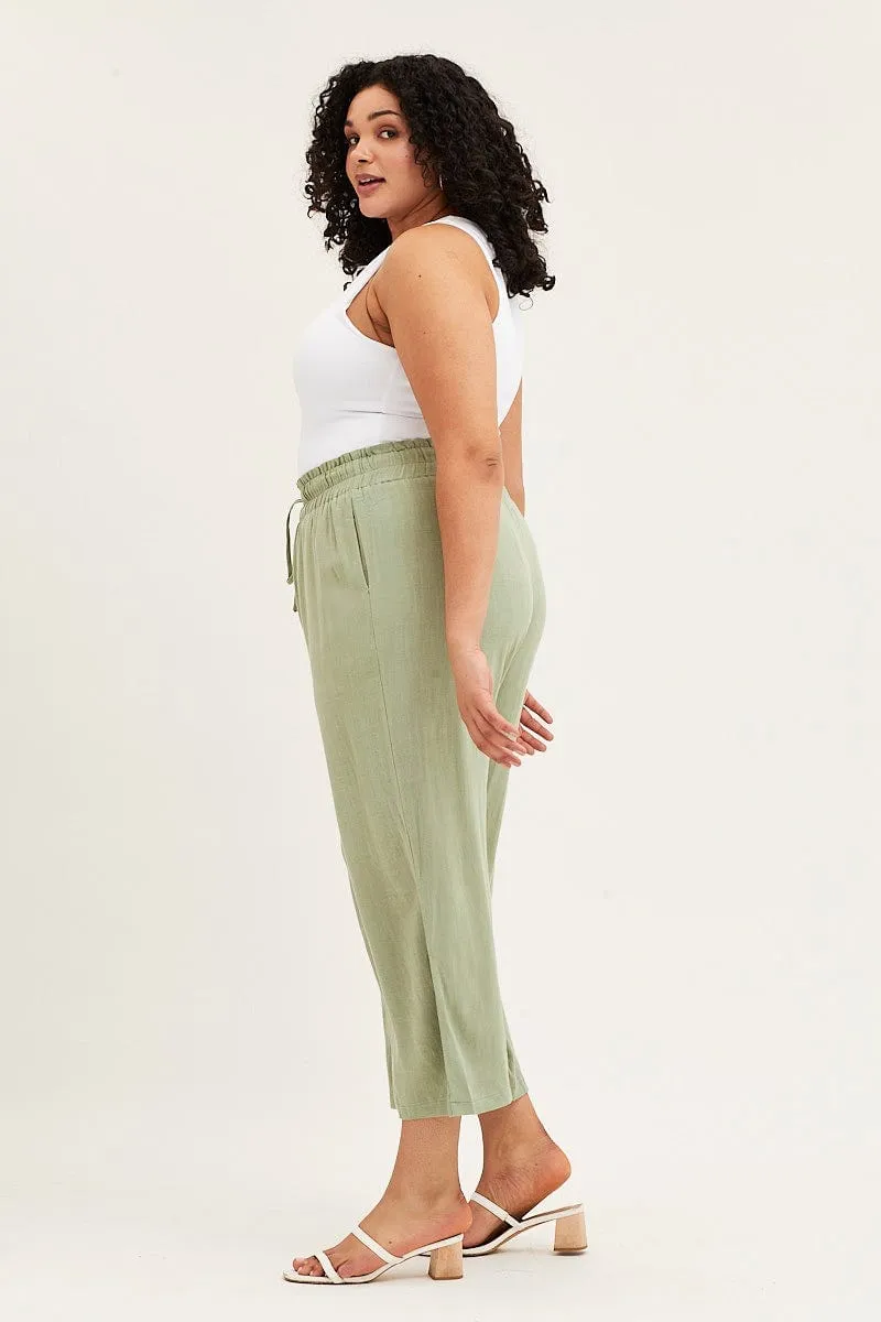 Comfortable Look Wear Sleek Appearance Green High Rise Linen Blend Paper Bag Wide Leg Pants